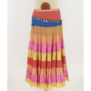 Chaudry Sports Tiered Maxi Skirt Bohemian Beaded Coins Size Small NWOT Festival